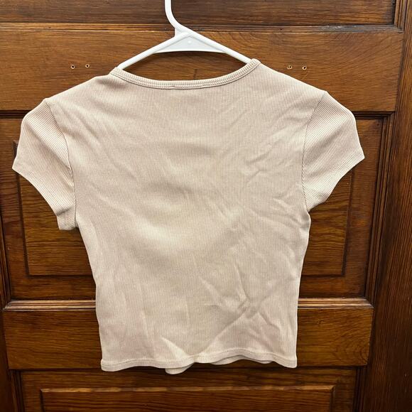 Reformation Muse Tee Women's Crop Top size XS Ribbed Short Sleeve Beiege - Picture 5 of 9